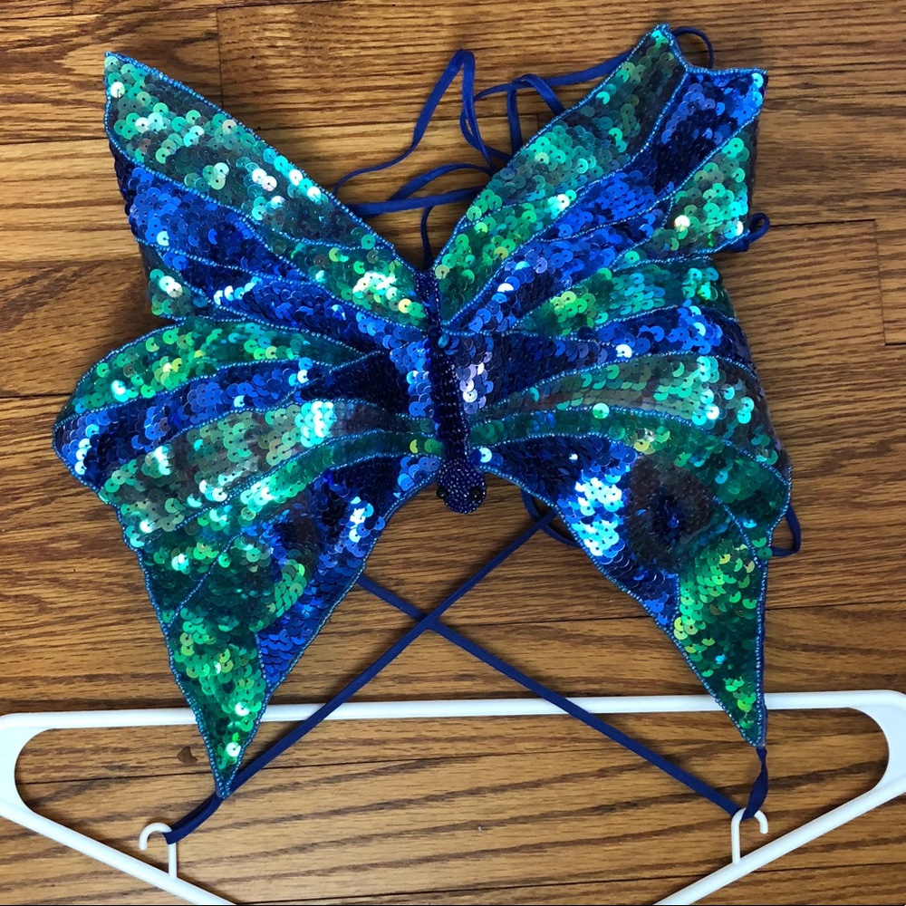 Sequin butterfly strappy halter